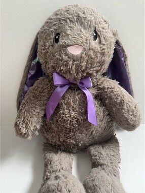 Publix Easter Large 21” Plush Rabbit Bunny Gray Ears Purple Ribbon